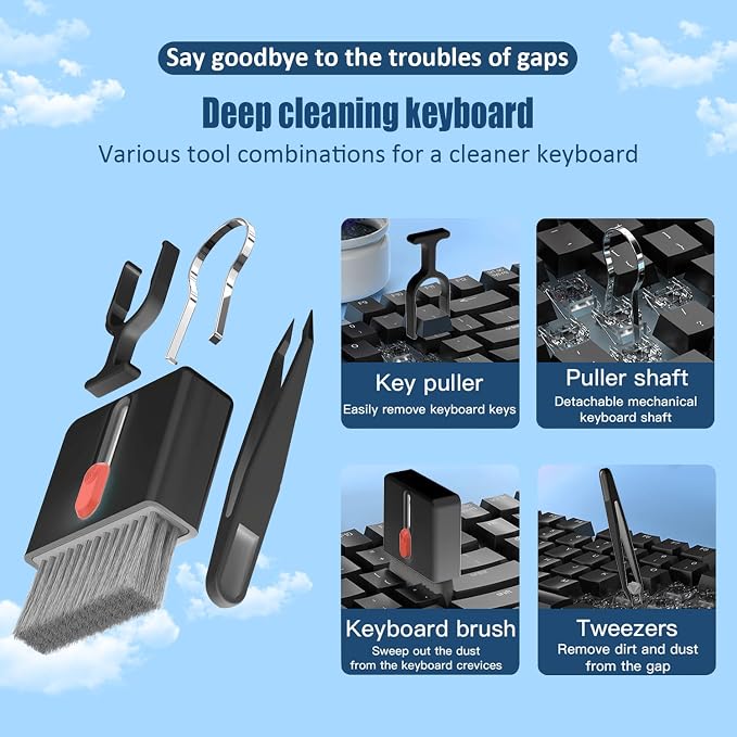 Keyboard Cleaning Kit Laptop Cleaner,Computer Screen Cleaning Brush Tool | 32-in-1 Multi Function PC Electronic Cleaner Kit for iPad iPhone Pro,Earbuds,Camera Monitor-Black - Image 6