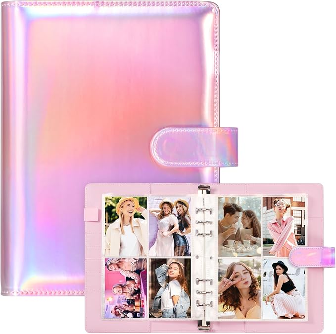 A5 Kpop Photocard Binder with 30 Pack 4-Pocket Card Pages, 6 Ring A5 Binder Card Collector Album with 240 Card Slots,PU Leather Binder Cover with Magnetic Buckle Closure for Organizing Trading Card by WITHYU