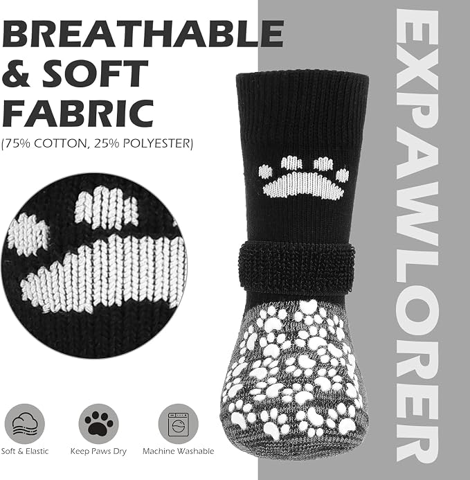 EXPAWLORER Anti Slip Dog Socks to Prevent Licking Paws, Shoes for Hot Pavement, Dog Booties for Small Medium Large Senior Dogs, Traction Control Boots & Paw Protectors for Hardwood Floors Black&Grey - Image 4