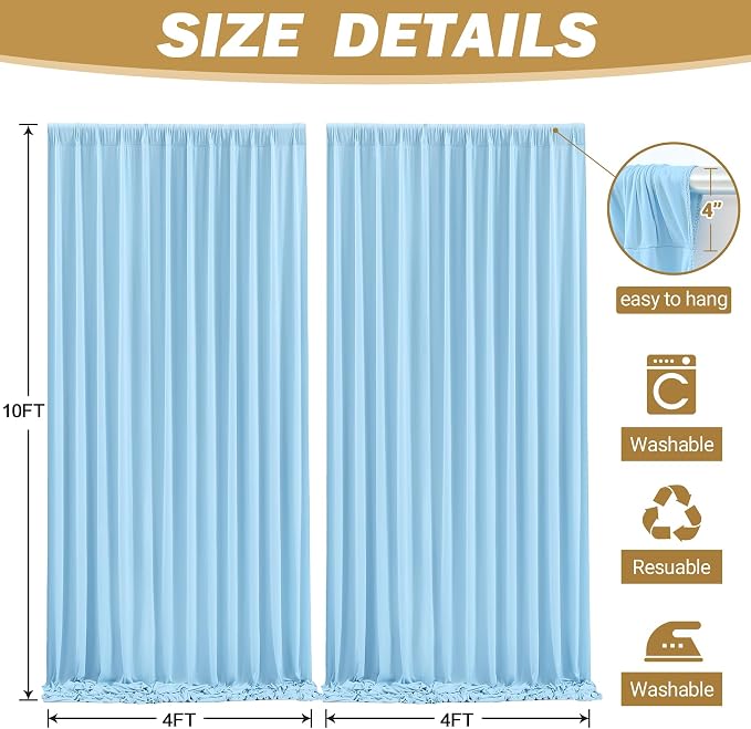 8ftx10ft Wrinkle Free Blue Backdrop Curtain - 10 Feet Photography Backdrop Drapes, Silky Polyester Back Drop Cloth for Wedding Baby Shower Balloon Arch Background - Image 6