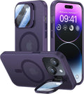 VOFATA for iPhone 15 Case with Camera Cover Stand [Built-in 9H Camera Lens Protector][Fit for Magsafe] Military Grade Shockproof Translucent Matte Magnetic Phone Case 6.1", Purple by VOFATA
