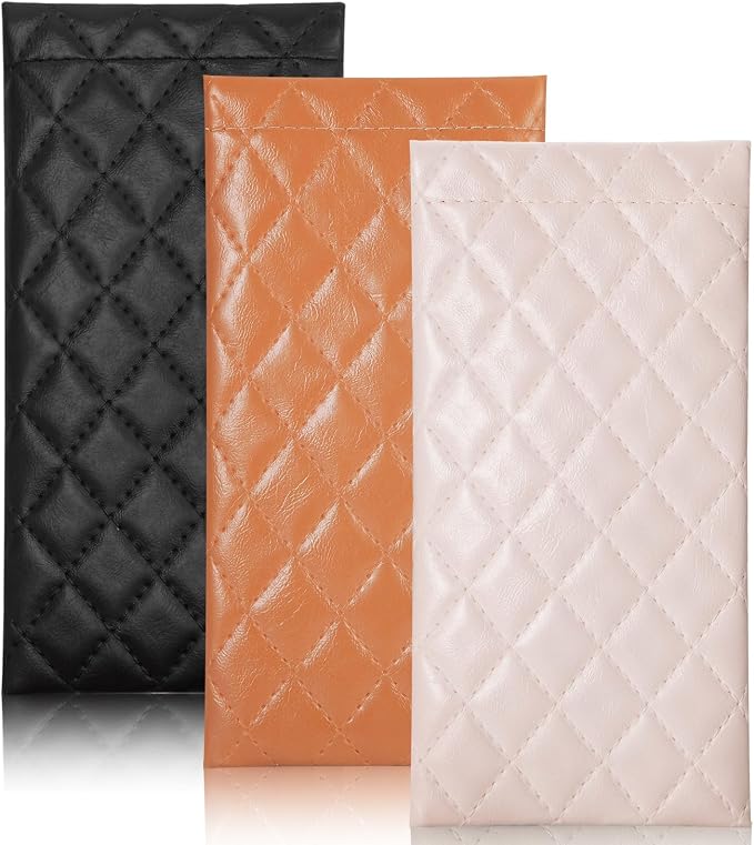 TRIUMPH VISION Eyeglass Case Glasses Case Soft Sunglass Pouch Sleeve 3 Pack | Slim Lightweight Alternative to Bulky Case, Leather Lined Protect Lens, Squeeze Easy to Use, Stylish Portable for Daily Use by TRIUMPHVISION