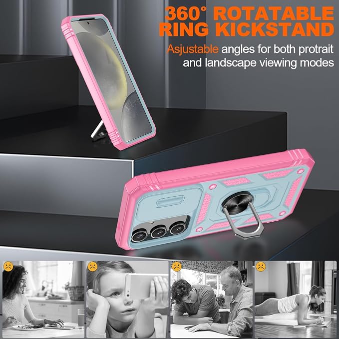 Gritup for Samsung S24 Phone Case: Phone Case Galaxy S24 with 2*Screen Protector | Magnetic Stand & Slide Camera Cover | Shock Proof Military-Grade Funda para GalaxyS24 Cover -Green+Pink - Image 8