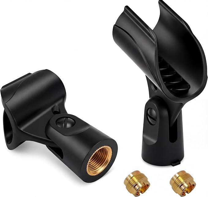 Universal Microphone Clip Holder, Comes with 5/8" Male to 3/8" Female Screw Adapter Suitable for Handheld Microphones, 2-Pack by Mictop