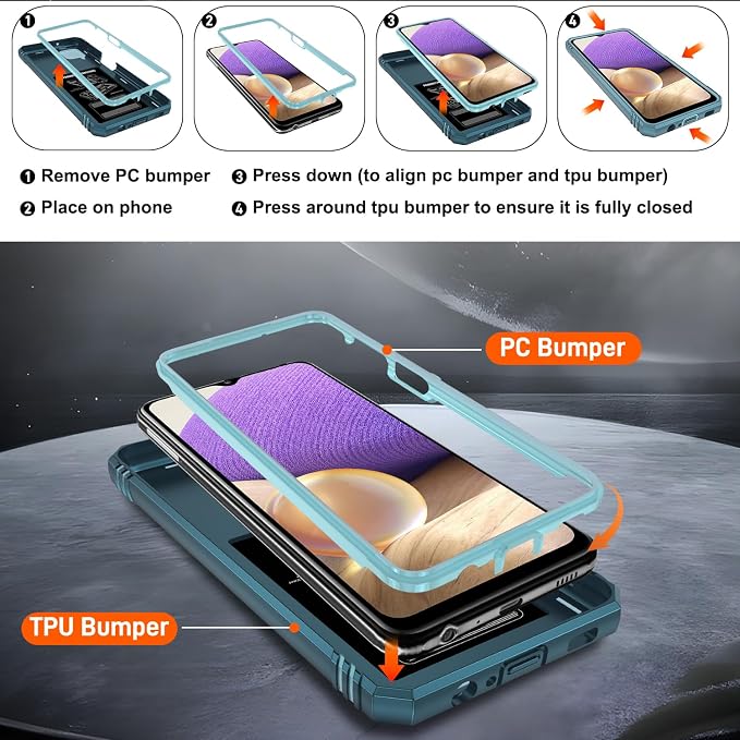 Gritup for Galaxy A32 5G Case Military-Grade Shockproof with Kickstand | with 2 PCS Screen Protector, Slide Camera Cover, Heavy Duty Outdoor Protection Full Body Funda para Galaxy A 32 Cover-Green - Image 4