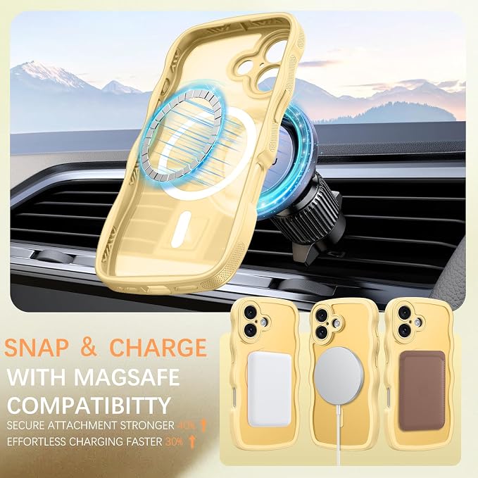 BENTOBEN Magnetic for iPhone 17 Case, Cute Wavy Full Camera Protection [Compatible with MagSafe] Translucent Matte Anti-Slip Bumper Women Girls Boys Protective Cover for 17 6.3", Yellow - Image 5