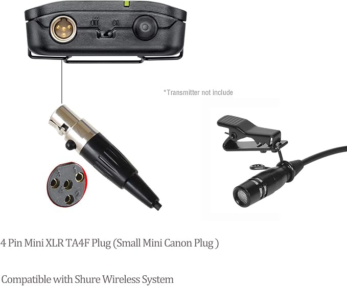 Lavalier Microphone Lapel Microphone Compatible with Shure Wireless Transmitter - Unidirectional Condenser Mic - Mini XLR TA4F Plug - Image 2