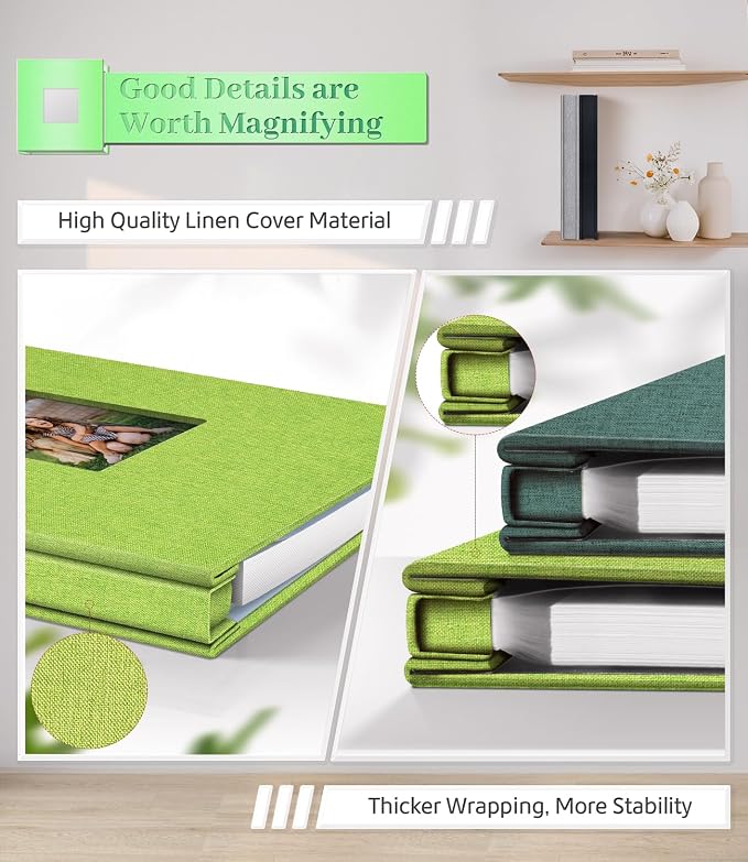 Artfeel Photo Album Self Adhesive Scrapbook Album for 3x5 4x6 5x7 8x10 Pictures,40 Pages Linen Cover with Display Window DIY Photo Book,Ideal Gifts for Family Travel Wedding Baby - Image 5