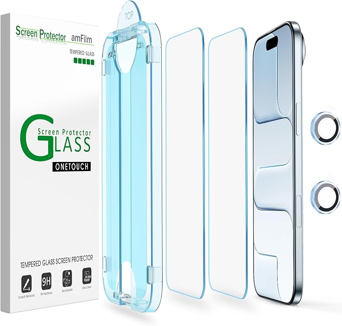 amFilm OneTouch for iPhone Air Screen Protector 6.5'' Tempered Glass | Auto-Alignment, 30s Install, Bubble Free, Scratch & Drop Protection, HD Clear, Camera Lens Protector[2+2 Pack] (17A-6.5'') by amFilm