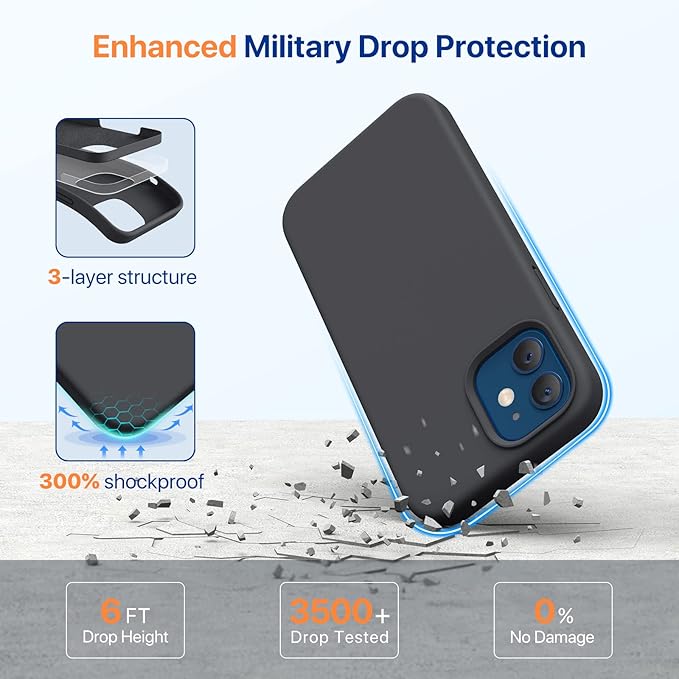 Miracase Silicone for iPhone 12 Case and iPhone 12 Pro Case, Black | Liquid Silicone Gel Rubber Shockproof Drop Protection Phone Case for iPhone 12/12 Pro 6.1 inch - Image 4