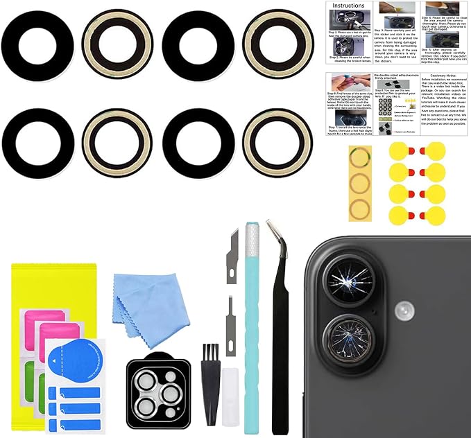 LEAFE for iPhone 16/iPhone 16 Plus Camera Lens Replacement | 2 Set OEM Original Back Rear Camera Lens Glass Replacement Kit for iPhone 16/16 Plus with Pre-Installed Adhesive by LEAFE