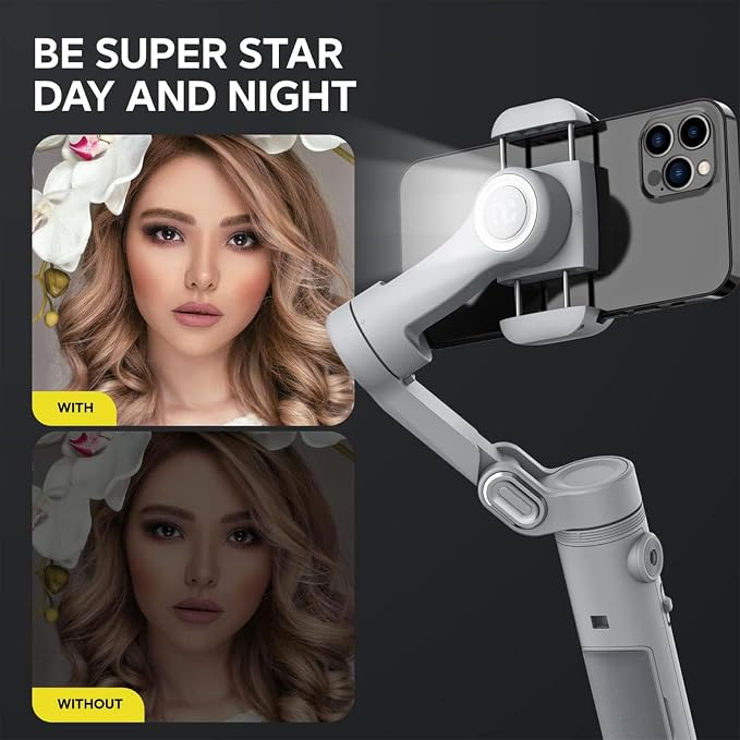 Gimbal Stabilizer for Smartphone w/LED Light Face Tracking Inception Timelapse Handheld Foldable 3-Axis Gimble for iPhone 15 14 13 12 11 Pro Max Android Galaxy S23 YouTube TikTok Vlog AOCHUAN Smart X - Image 4