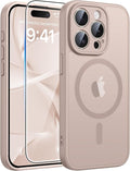 FNTCASE for iPhone 15 Pro Max Case, Fit for Magsafe, Glass Screen Protector | Full Camera Protection, Translucent Matte, 14FT Military Grade Drop Proof, Shockproof Protective Phone Cover, Desert Gold by FNTCASE