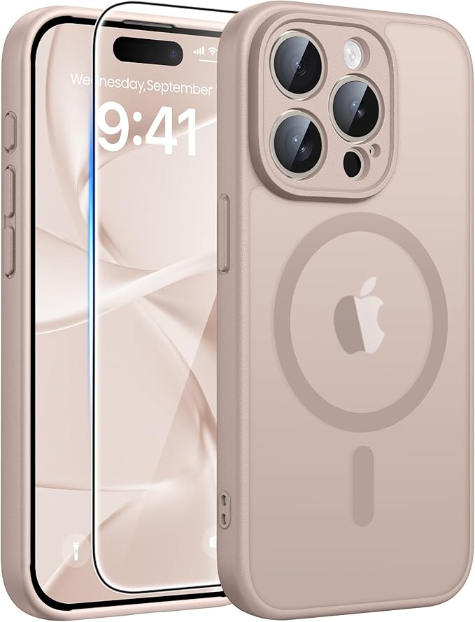 FNTCASE for iPhone 15 Pro Max Case, Fit for Magsafe, Glass Screen Protector | Full Camera Protection, Translucent Matte, 14FT Military Grade Drop Proof, Shockproof Protective Phone Cover, Desert Gold by FNTCASE
