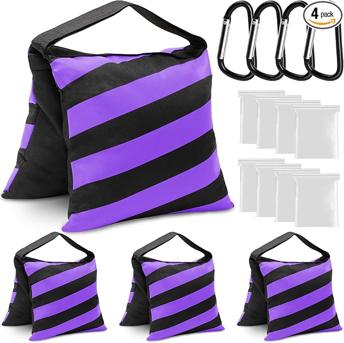 4 Packs Purple Sandbag Weight Bags for Light Photography Video Equipment | Heavy Duty Saddlebags for Backdrop Stand, Photo Tripod, Canopy, Pop up Tent, Umbrella Base, Fishing Chair, Picnic Table by Aimosen