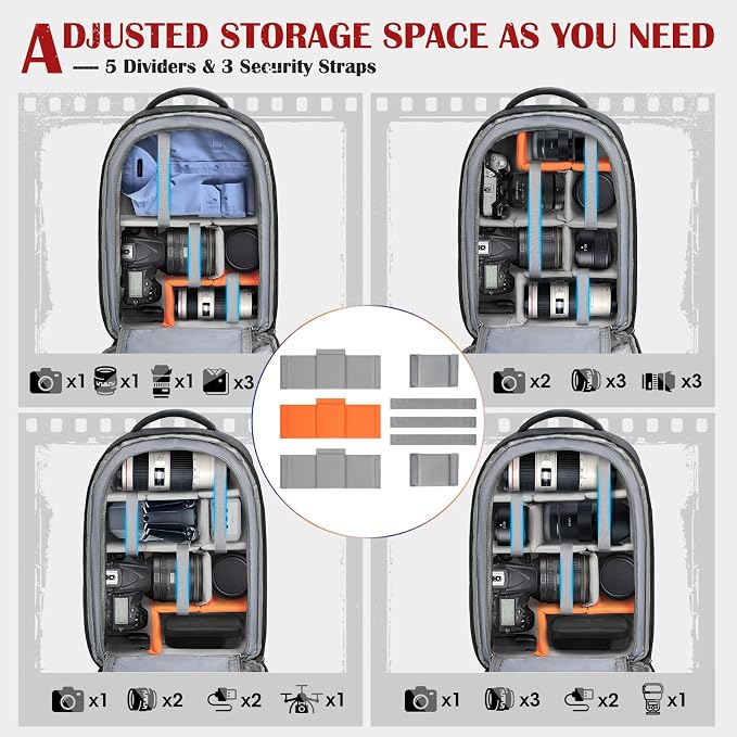 SDYSM Camera Backpack, Hardshell DSLR/SLR Camera Bag with Lens Pouch & 15.6" Laptop Compartment Waterproof Camera Case with Rain Cover Photography Backpack Compatible for Canon/Nikon/Sony/Drone,Gray - Image 3