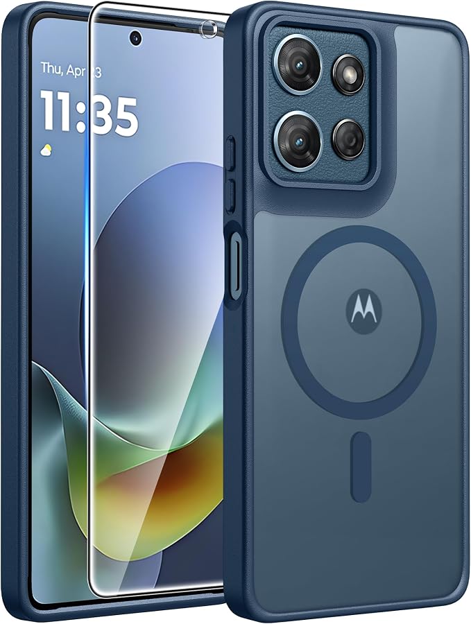 FNTCASE for Moto G Play 2026 / G 2026 / G 2025 Phone Case, Screen Protector | Translucent Matte Magnetic Back, 14FT Military Grade Drop Protection, Shockproof Protective Phone Cover, Blue by FNTCASE