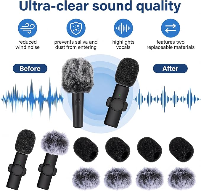 Microphone Cover, 8 PCS Mini Wireless Furry Mic Windscreen & Foam Cover Set Windproof Microphone Windscreen Wind Muff Foam Mic Covers for Lavalier Microphones, to Reduce Plosive Highlight the Vocals - Image 4