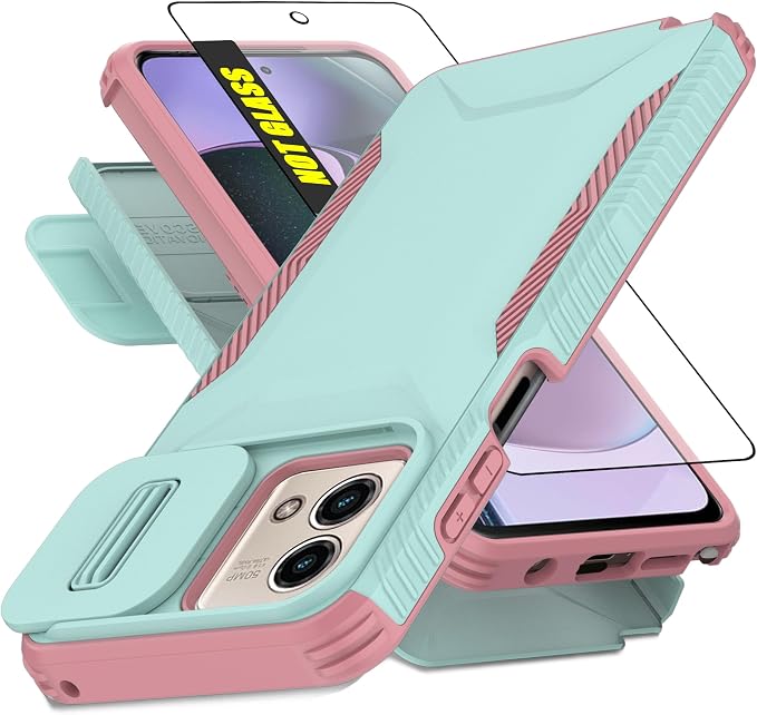 for Motorola G Stylus 5G 2023 Case with 1 HD Screen Protector & Slide Camera Cover[Military-Grade]Phone Case Heavy Duty Rugged Shockproof Protective Cover for Moto G Stylus 5G 2023(Cyan/Pink) by AWZHYDT