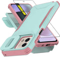 for Motorola G Stylus 5G 2023 Case with 1 HD Screen Protector & Slide Camera Cover[Military-Grade]Phone Case Heavy Duty Rugged Shockproof Protective Cover for Moto G Stylus 5G 2023(Cyan/Pink) by AWZHYDT