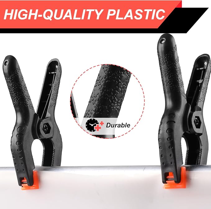2 Pack Spring Clamps, 8.5inch Plastic Clips, Small Backdrop Clips, Clamps Heavy Duty, Spring Clips for Crafts, Backdrop Stand, Woodworking, Photography Studios (Black) - Image 3