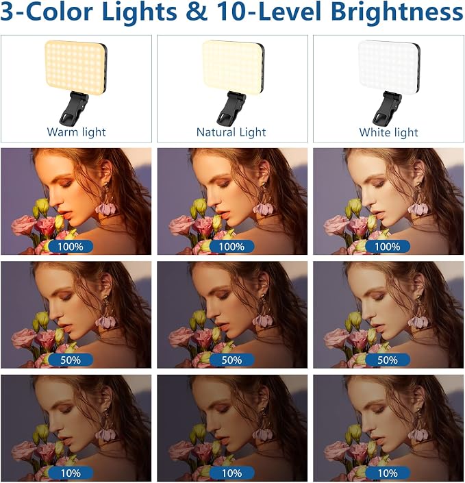 60 LED Portable Selfie Light Video Conference Lighting with Clip & Camera Tripod Adapter Rechargeable 2200mAh CRI 97+, 3 Light Modes for Phone iPhone Webcam Laptop Photo Makeup - Image 3