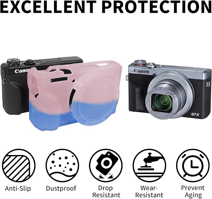 Easy Hood Camera Case Cover for Canon Powershot G7X Mark III (Pink Blue) | With Removable Lens Cover,Soft Silicone Protective Case,Anti-Scratch,Slim Fit,Enhanced Grip,Lightweight Camera Accessories - Image 4