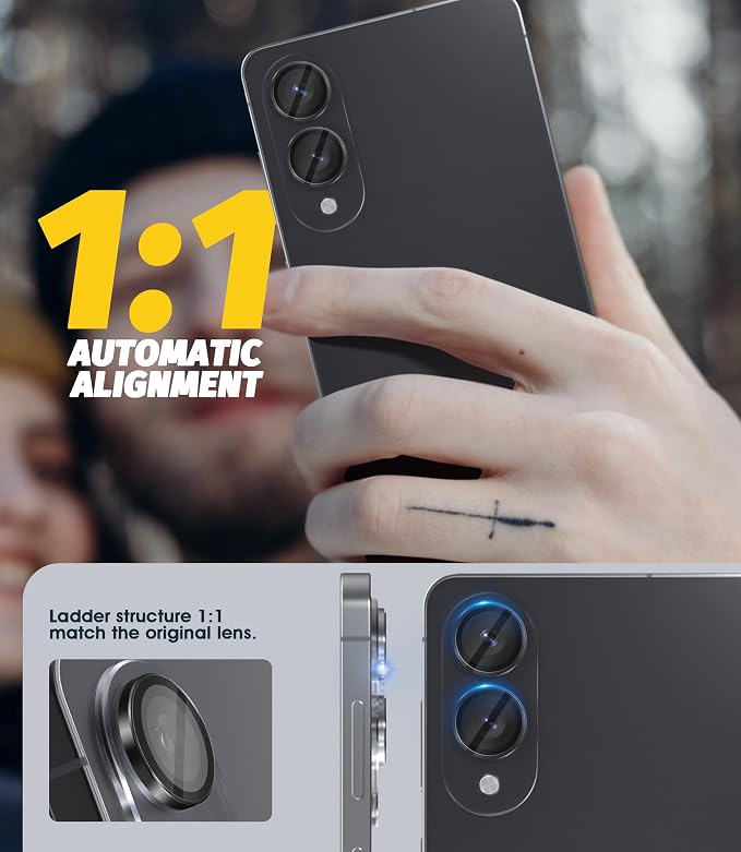 Orzero (2 Sets) Camera Lens Protector Compatible for Samsung Galaxy S25 Edge, Protector de Cámera One-Step Installation Tray Individual Matte Alloy Metal Ring Glass Case Friendly - Black - Image 3