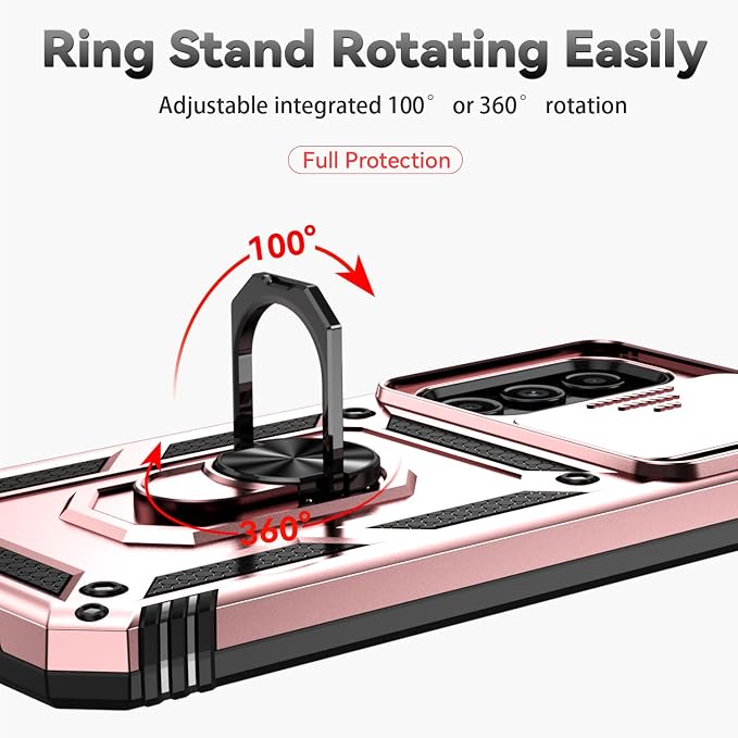 for Samsung Galaxy A14 5G Case with Screen Protector & Camera Lens Cover, [Military Grade] 16FT Drop Tested, Magnetic Kickstand Rugged Shockproof Protective Case for Samsung A14 5G, Rose Gold - Image 7