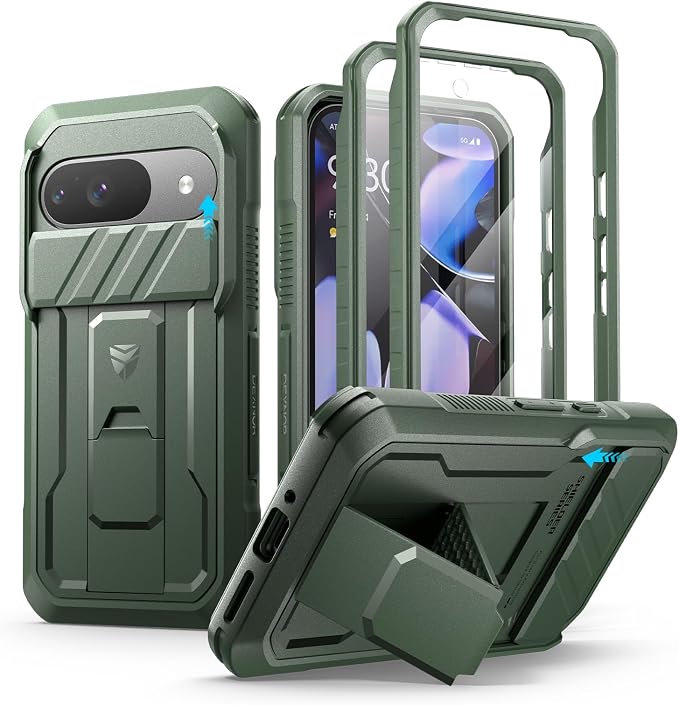 Dexnor for Google Pixel 9 Case with Slide Camera Cover & Built-in Screen Protector & Heavy-Duty Kickstand,Full-Body Protective Cover Rugged Bumper Cases for Pixel 9,Army Green(2024) by Dexnor