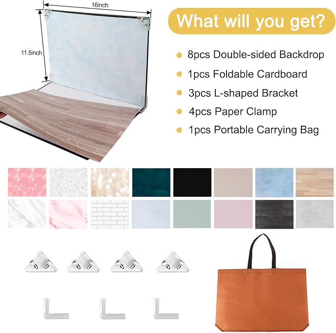 Product Photography Backdrops, 8PCS 16Patterns Photo Backdrop Board | Photo Background for Food, Jewelry, Beauty and other Small Products, For UGC Content Creators, Small Business, 16.5x11.5in - Image 3