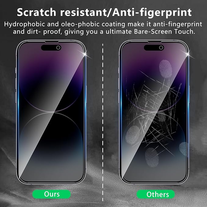 3+3 Pack Privacy Screen Protector Designed for iPhone 14 Pro With 3 Pack Camera Lens Protector,Full Coverage Anti-Spy Tempered Glass Film,9H Hardness,Bubble Free,Easy to Install - Image 5