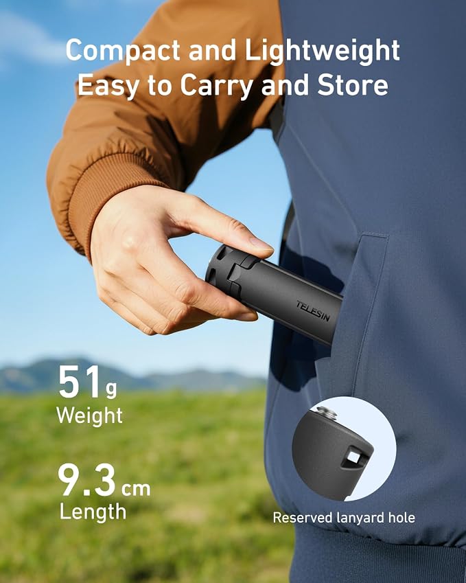 TELESIN One-Touch Deploy Mini Tripod for DJI Osmo Pocket 3 4 4P &Luna Ultra | Reinforced Desktop Stand&Grip with 1/4"Screw for Insta360 Luna Ultra X5/DJI Action 6 5pro Nano/GoPro/Camera/Phone Accessories - Image 6
