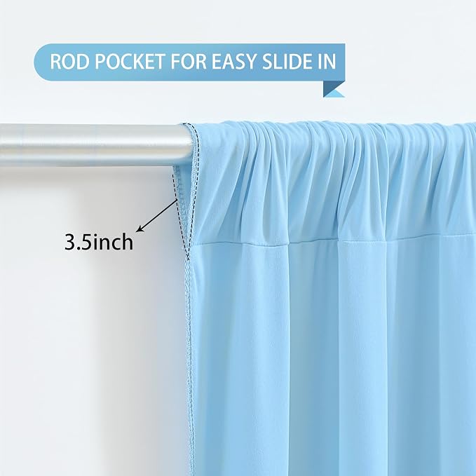 Blue Backdrop Curtains 6 Panels - Wrinkle-Free Light Blue Curtains Polyester Photography Drapes Photo Background for Baby Shower Birthday Party Decorations- 24 X10FT (Blue) - Image 4