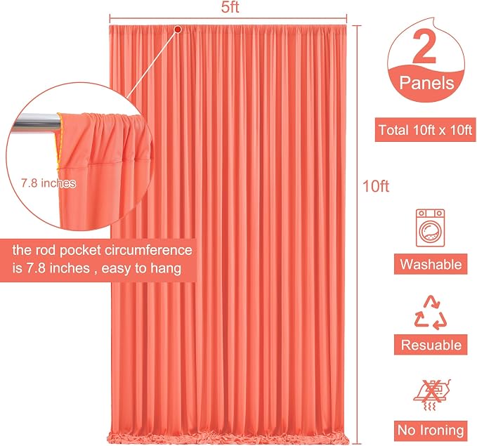 10x10 Orange Backdrop Curtain for Parties Wrinkle Free Orange Photo Curtains Backdrop Drapes Fabric Decoration for Wedding Birthday Party Baby Shower 5ft x 10ft,2 Panels - Image 5