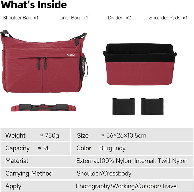 AMBITFUL Camera Messenger Bag for Photographers Shoulder bag,9L Red | Lightweight Sling Bag with Adjustable Dividers Camera Bag Fits Mirrorless DSLR Camera, Lens, action camera,Drones - Image 8