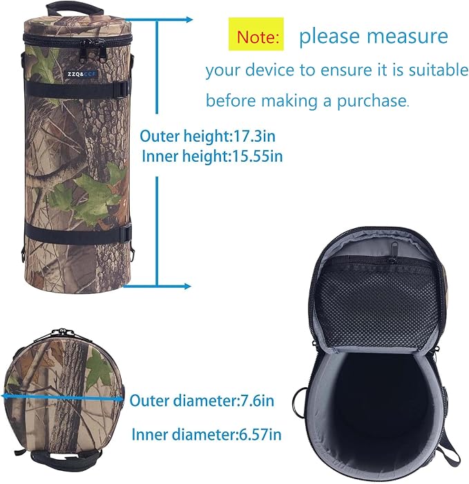 ZZQ&CCF Camera Lens Case Bag for Nikon Z 600 F/6.3 VR S/AF-S 500, for Sony FE 300 F/2.8 GM OSS/Sigma 150-600 etc.,Water Resistant Protective Camera Lens Pouch for Super Telephoto Zoom Lens #Black Camo - Image 2