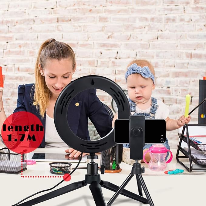 MACTREM 6" Small Ring Light with Stand for Phone Video Desk Makeup | Mini Desktop Ring Light, 3 Light Modes 11 Brightness Levels, Cell Phone Holder,for YouTube Computer Conference,USB Powered - Image 4