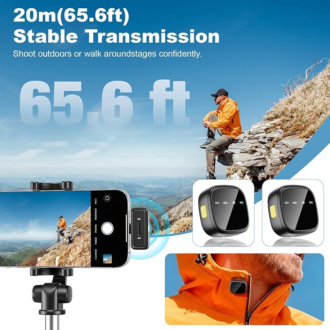 Facmogu K26 AI Noise Reduction Wireless Lavalier Microphone for Android & iPhone15/16/17(USB-C Plug), Reverb, Magnetic Mini Lav Mic Lapel Clip on Mic with Charging Case for YouTube, TikTok, Vlogging - Image 5