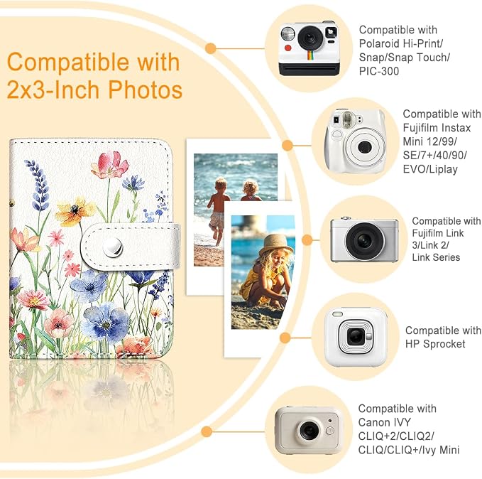 Vintage Floral Small Photos Album for 2x3 Inch Films, 56 Pockets | Mini Cute Picture Book, Wallet Size, for Polaroid Fujifilm Instax Mini Instant Camera Printer, Kpop Photocard Binders Holders - Image 3