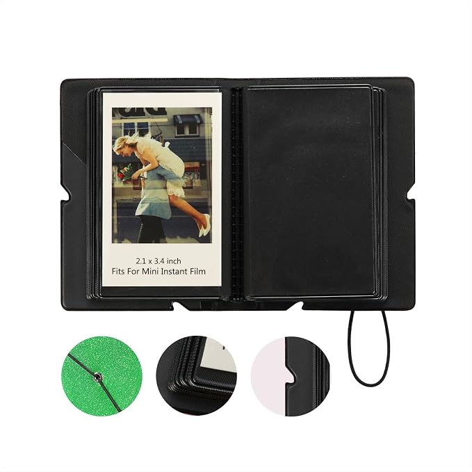 2x3 Instax Mini Photo Album, 28 Pockets. Glitter Green, 2PK | Portable Wallet Size Album Stores 2x3 inch Instant Photos. Fits Polaroid, Instax Mini, Kodak Mini Prints and Zink. - Image 3