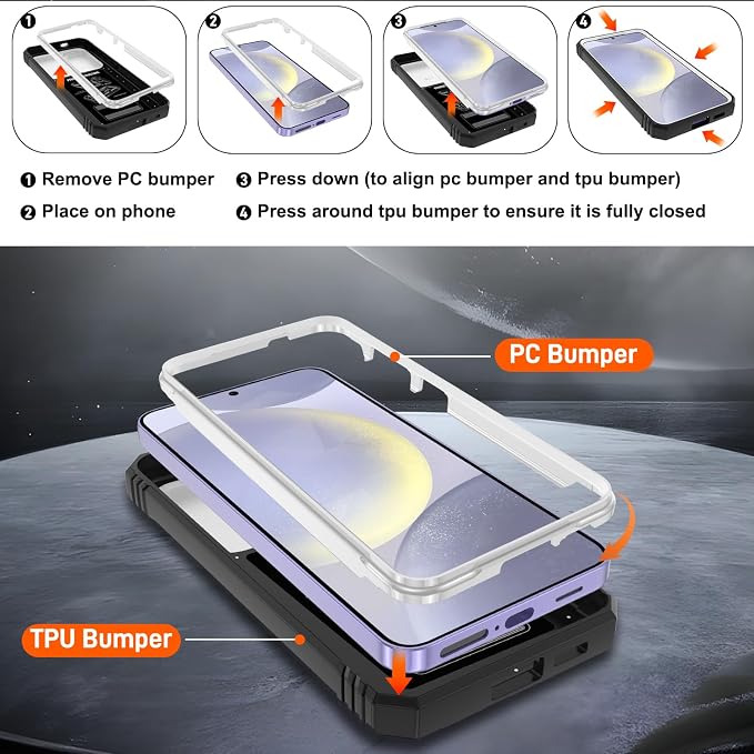 Gritup for Samsung Galaxy S24 Plus Phone Case: Case Samsung S24 Plus with Screen Protector*2 | Magnetic Stand & Slide Camera Cover | Shock Proof Military-Grade para S24 Plus Cover -White+Black - Image 4