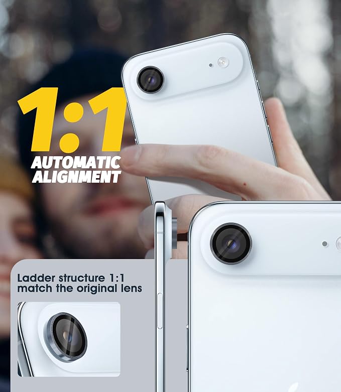 Orzero (3 Pack) Camera Lens Protector Compatible for iPhone Air 2025 / iPhone 17 Air, Protector de Cámera Individual 3D Alloy Metal Ring Glass Cover CD Pattern Case Friendly - Light Blue - Image 4