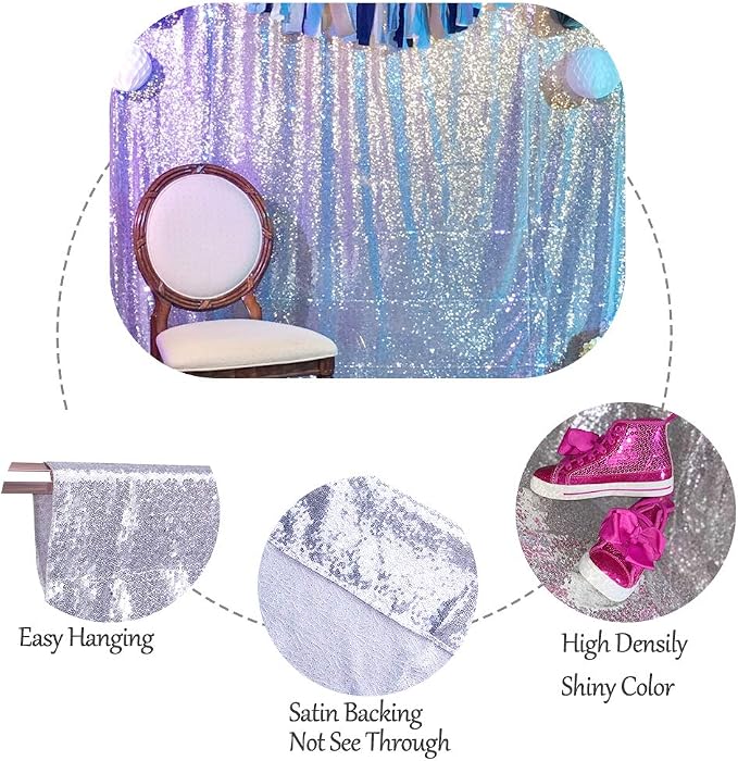 SquarePie 5x7ft Silver Sequin Backdrop, High Density Non-Transparent Glitter Curtain for Photography, Birthday, Wedding Party Decorations, Thick Solid Background with 4" Rod Pocket, 1 Panel - Image 7