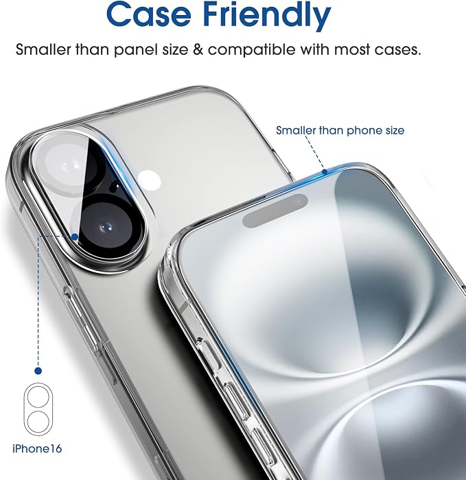 amFilm OneTouch for iPhone 16 Screen Protector 6.1'' Tempered Glass | Auto-Alignment, 30s Install, Bubble Free, Scratch & Drop Protection, HD Clear, Camera Lens Protector[2+2 Pack] (16-6.1'') - Image 5