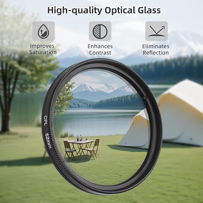 10 in 1 Phone Camera Lens Kit, 52mm Clip-on Glass CPL Polarizing Lens for iPhone with 10 x Macro Lens, 7 Color Lens Filters and CPL Filter - Image 4