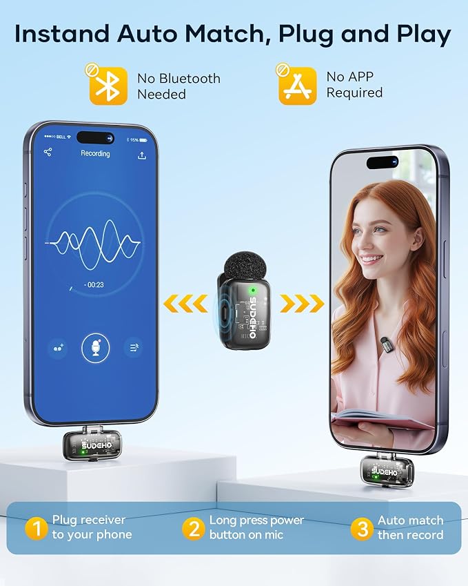Wireless Mini Lavalier Microphones for iPhone iPad Android with Charging Case, USB C Lapel Mic with Noise Reduction & Voice Changer Mode for Video Recording Vlogging YouTube Interview and Game Chat - Image 2