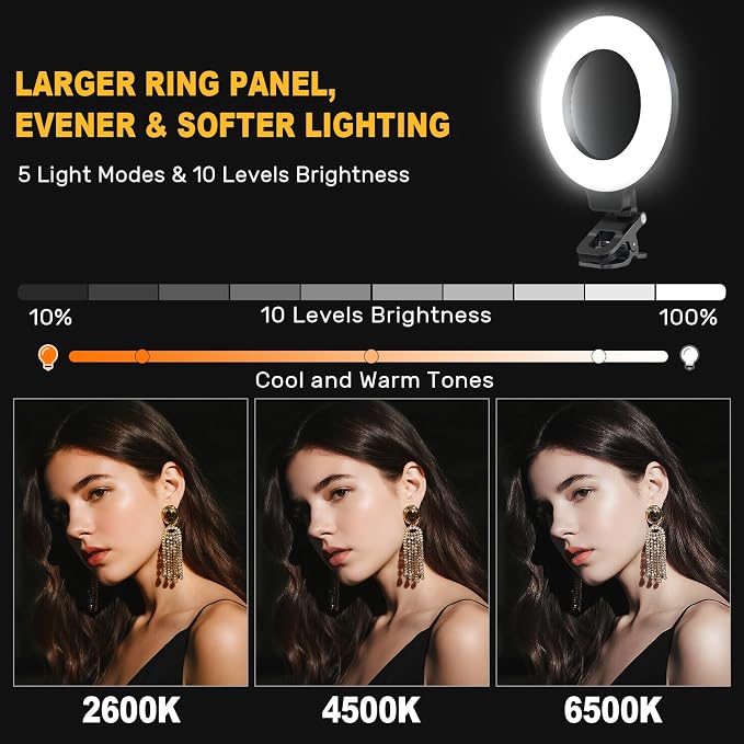 Anautin Ring Light for Video Conference Lighting,360°Adjustable,Portable LED Video Conference Lighting for Monitor,Laptop&Desktop Computer,Streaming Light for Zoom Meetings, Selfie Makeup, Video Calls - Image 3