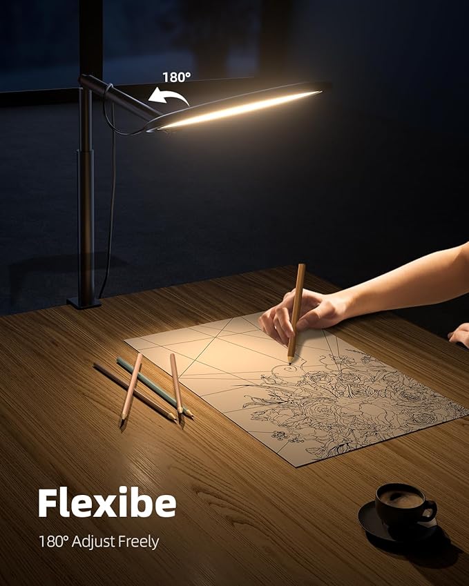 10.2" Desk Ring Light with Stand, 360° Rotate Desk Lamps for Home Office with C-Clamp, Flexible Height Desk Light, Adjust Arm Ring Light for Desk, Podcast, Gaming, Recording, Zoom Lighting - Image 3