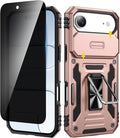 VEGO for iPhone Air Case with Privacy Screen Protector and Kickstand | Slide Camera Cover and Ring Kickstand Military Grade Heavy Duty Protection Cover for iPhone 17 Air 6.5 Inch - Rose Gold by VEGO